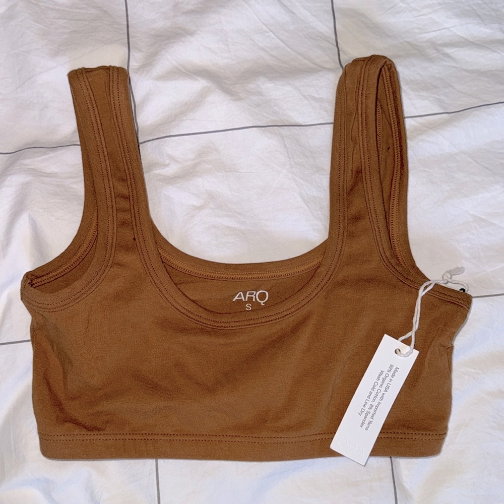 Arq wide strap bra - small; organic cotton tan brown rust, NWT